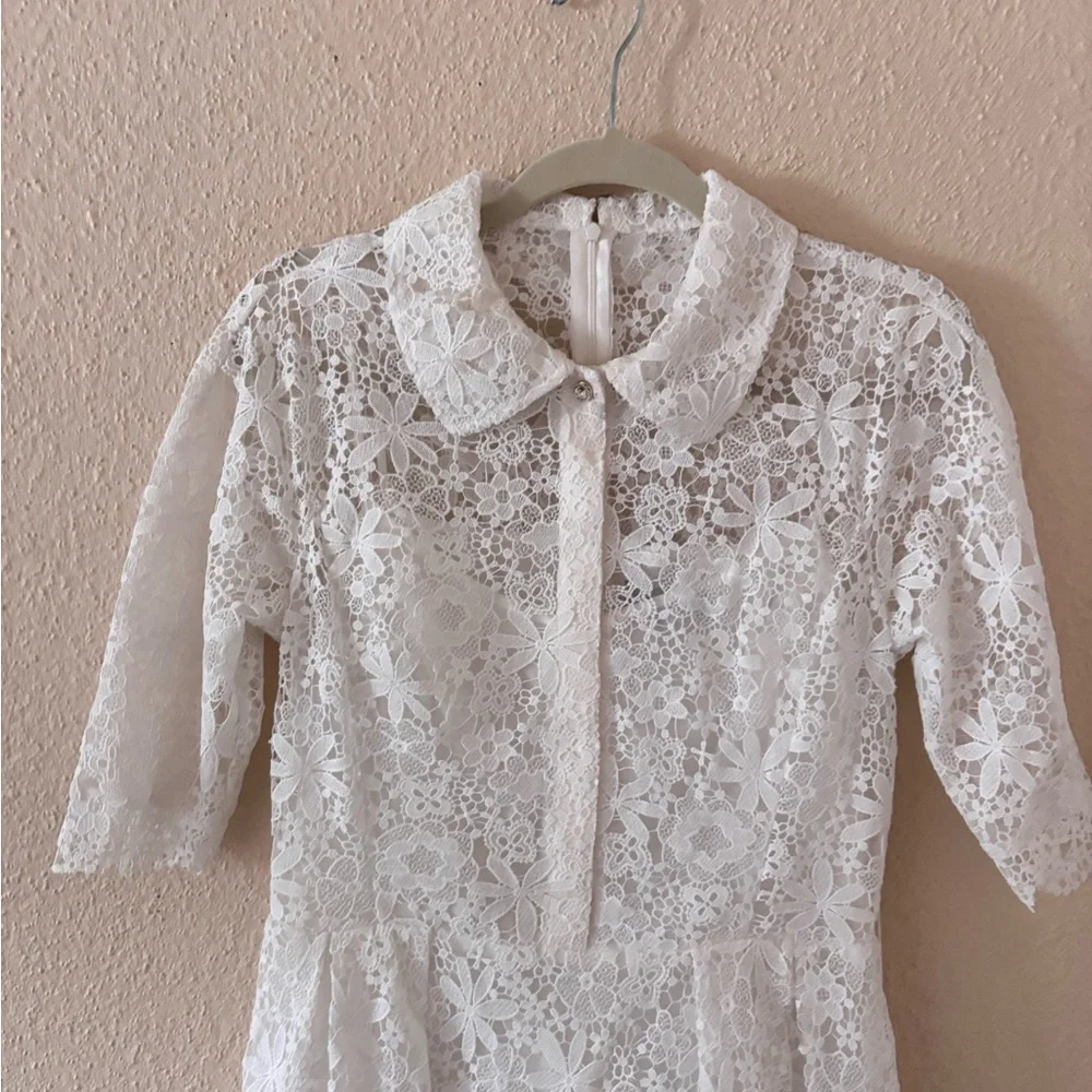 Teri Jon by Vickie Freedman Peter Pan collar White Lace Midi Dress 10 - Picture 3 of 8